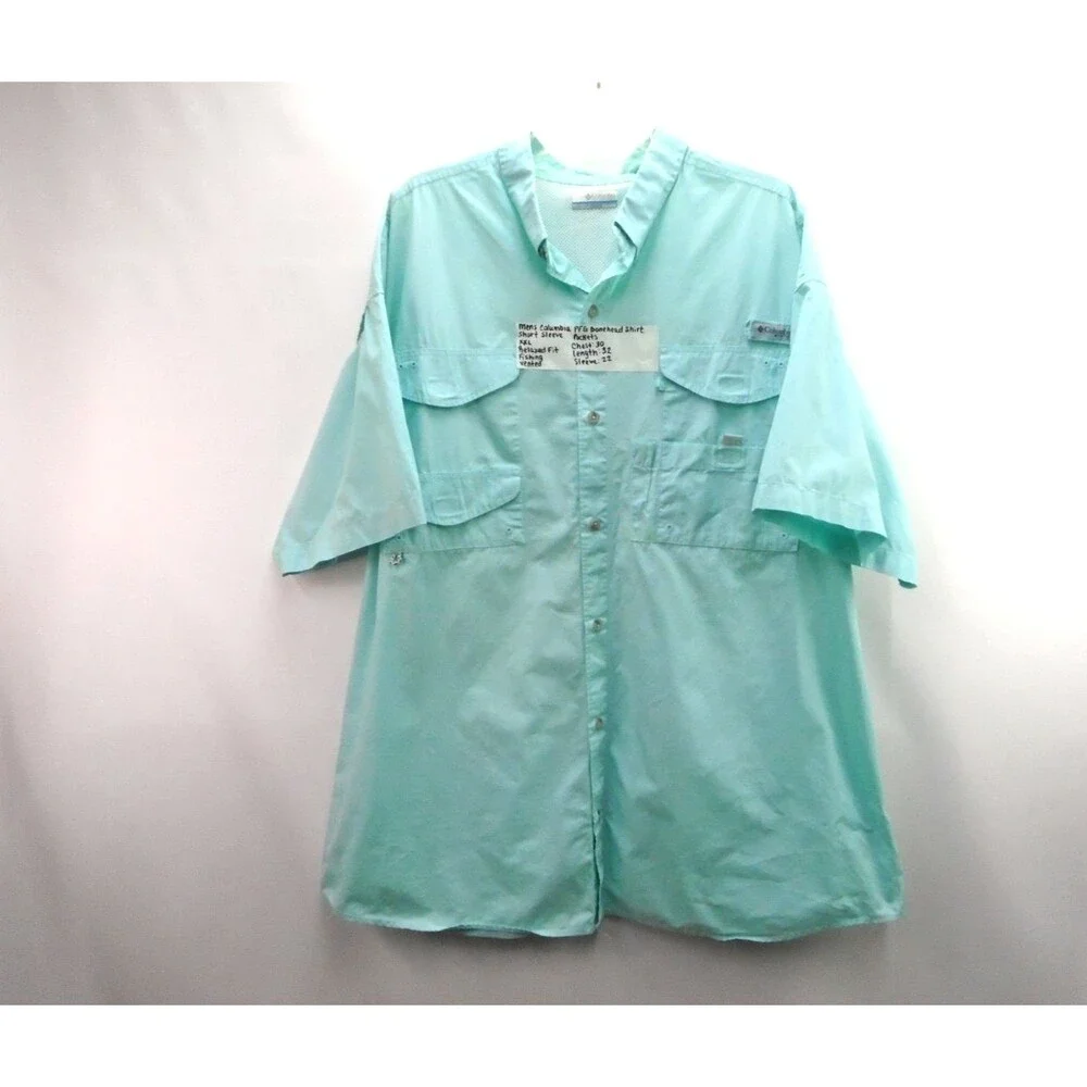 Columbia PFG Bonehead Shirt XXL Men Teal Short Sleeve Fishing Vented Relaxed Fit - Picture 1 of 9